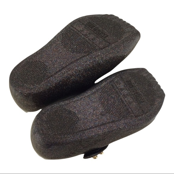 Mini Melissa Black Mary Jane Ballet Flats Glitter Shoes - Picture 5 of 7